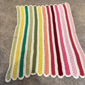 Handmade Vintage Colorful Striped Crochet Blanket